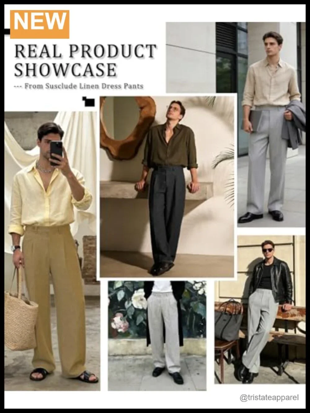 Baggy Pleated Wide Leg Linen Dress Pants Elastic Waist Slacks